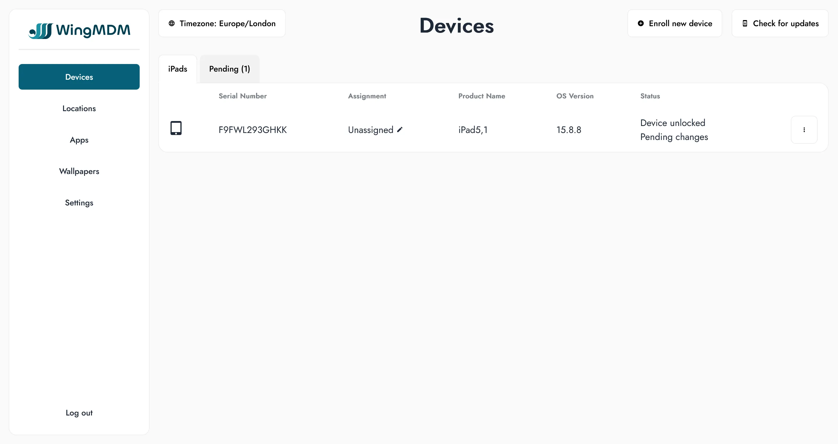 Device status page