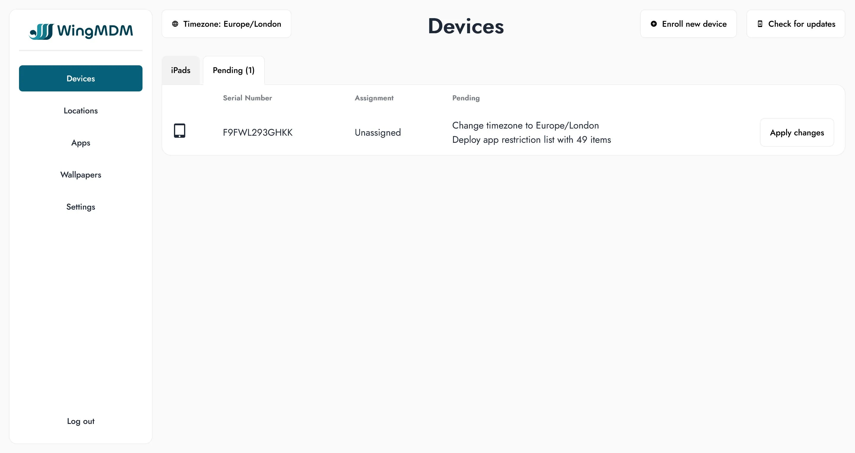 Device status page