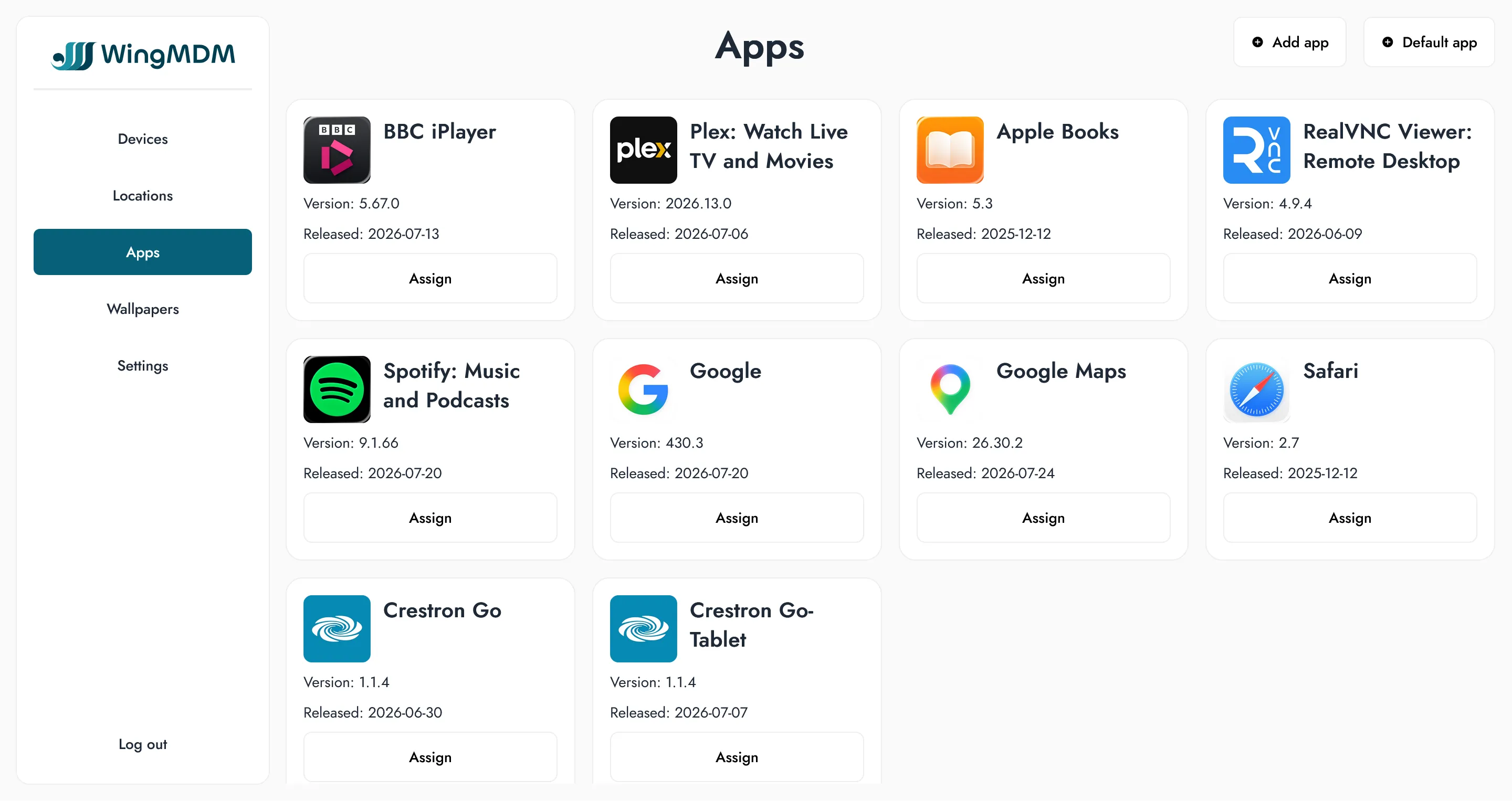 Apps page view